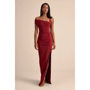 Lulus Josie Rust Red Ruched Maxi Dress Autumn Wedding Guest Size XS NWT